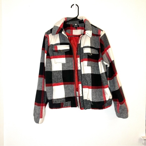 Torrid Plaid Wool Collared Bomber Jacket Size 1 - Picture 2 of 6